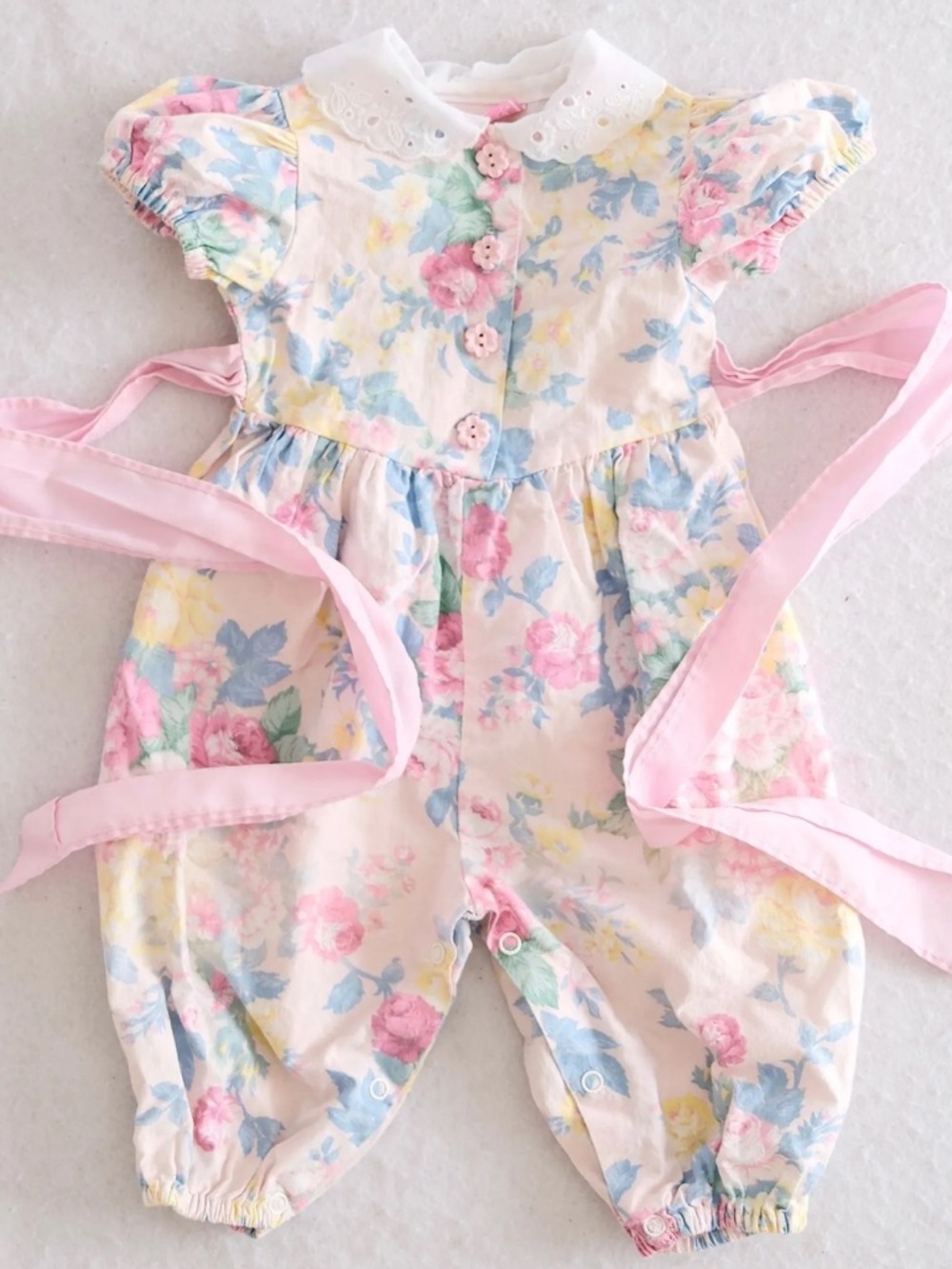Vintage Picture Perfect Pastel Floral Romper, 12m? with Sash